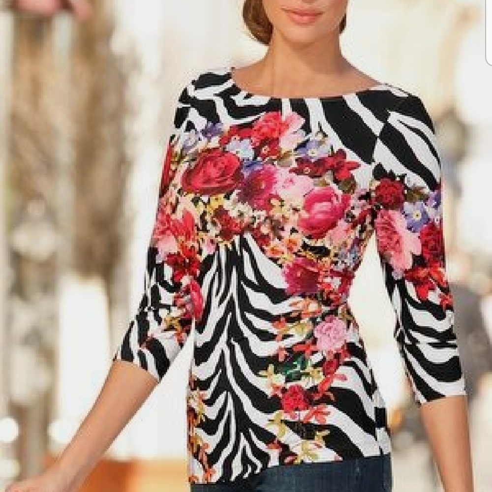 Boston Proper floral zebra top